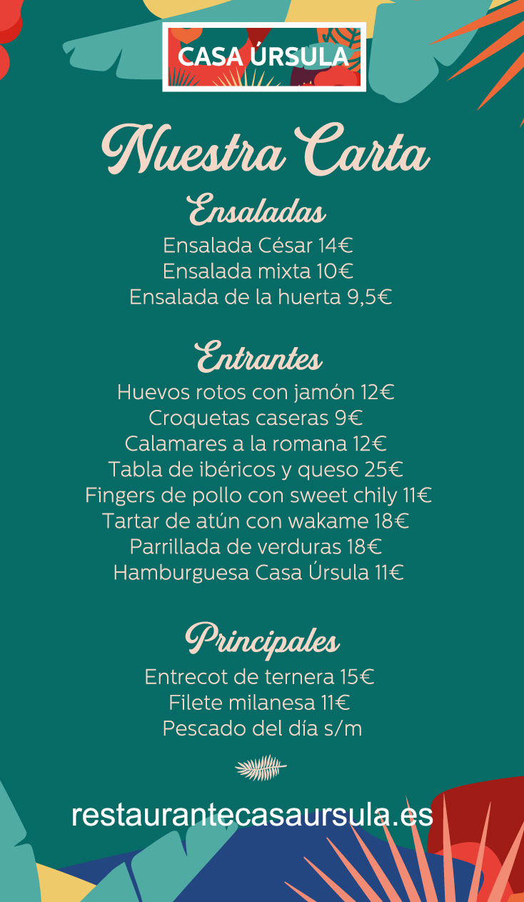 Carta Casa Úrsula Restaurante en Serrano Casa Úrsula